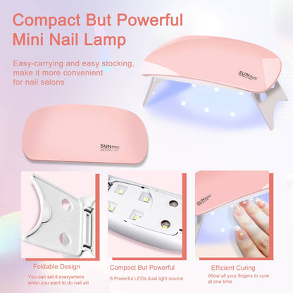 6 PCS Poly Gel Nail Kit With UV Lamp, Top Base Coat Builder Nails Art Tools